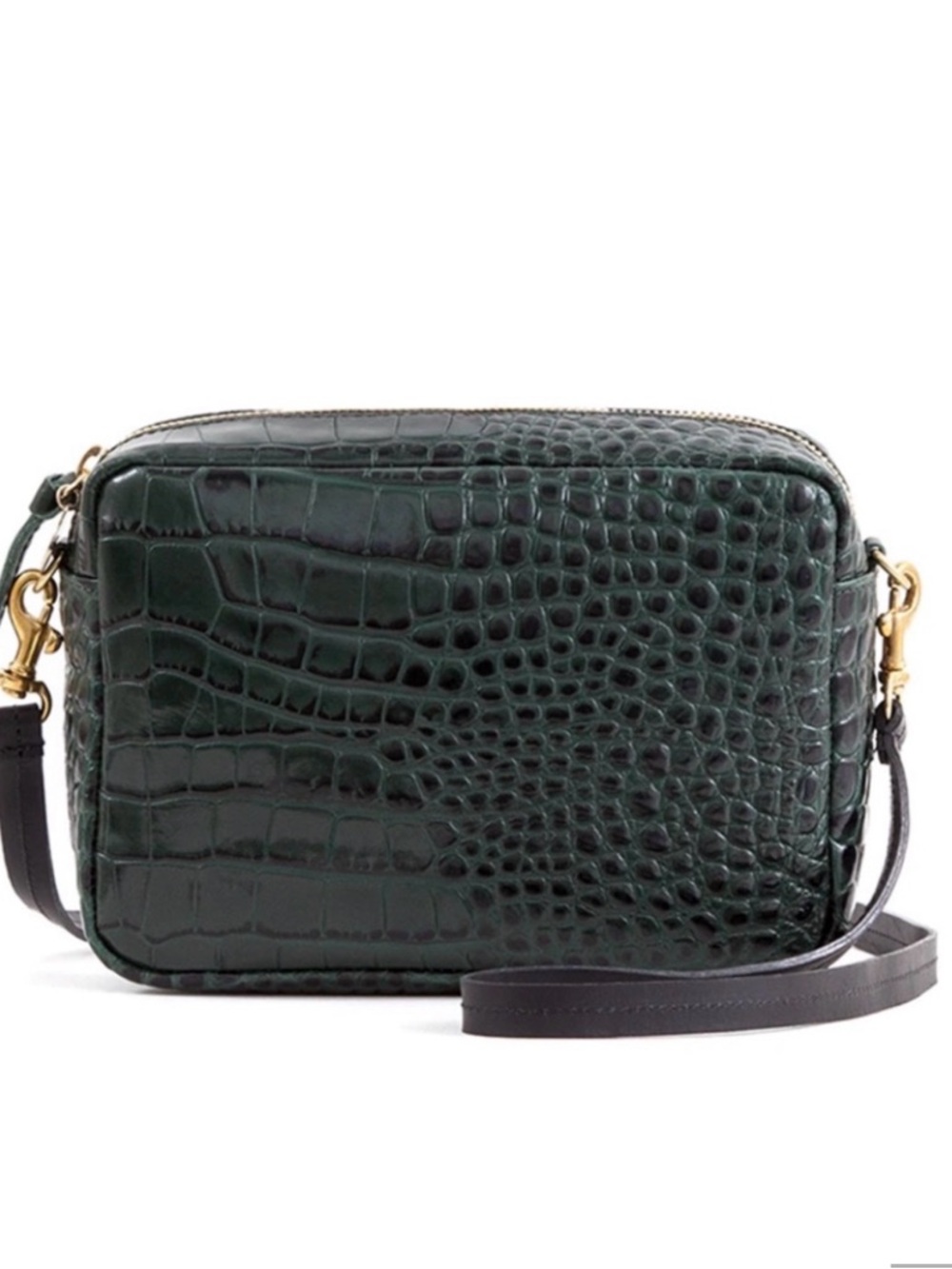 Structured Croc-Embossed Crossbody Bag in Dark Green